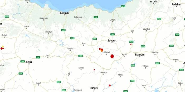Bayburt Demirözü Beşpınar'da 3,2 Büyüklüğünde deprem! Bayburt Son depremler!
