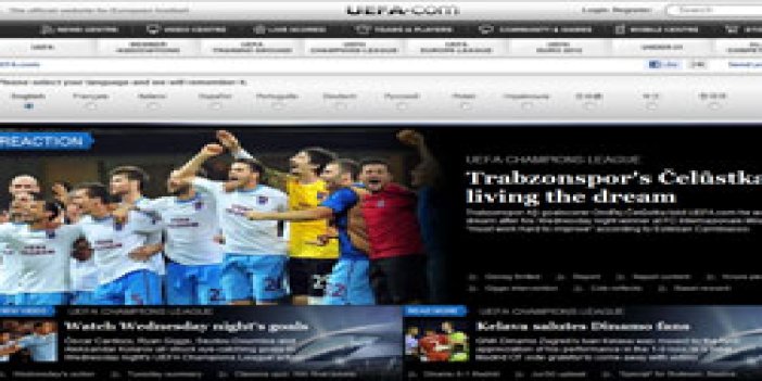 UEFA'nın sitesi de Bordo- Mavi