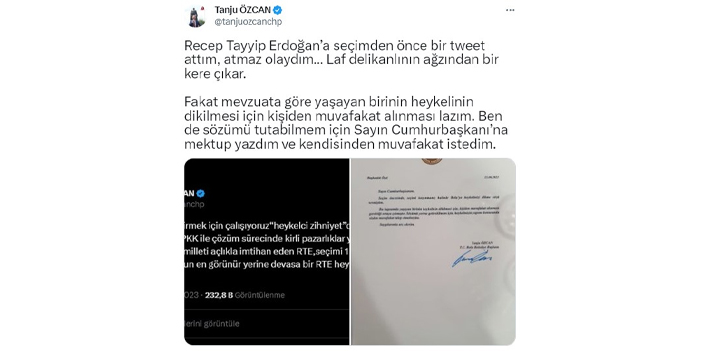 CHP'li Belediye Başkanı'ndan Cumhurbaşkanı Erdoğan'a mektup! Heykelini dikecek