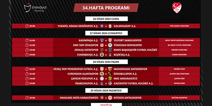 Süper Lig’de 34 ve 35’inci hafta programları açıklandı! İşte Trabzonspor’un maçları
