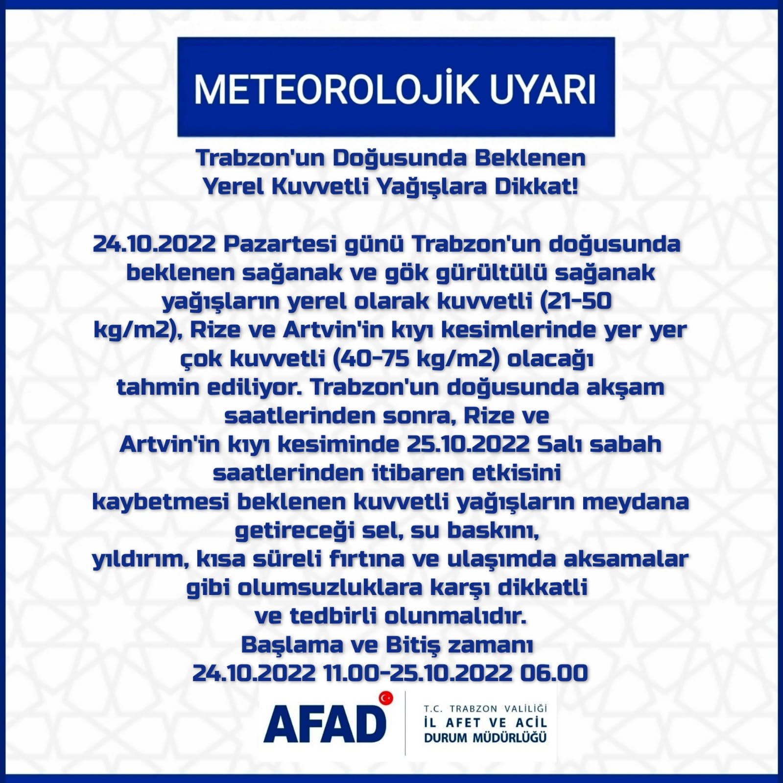 Meteoroloji’den Trabzon ve çevre iller için uyarı!