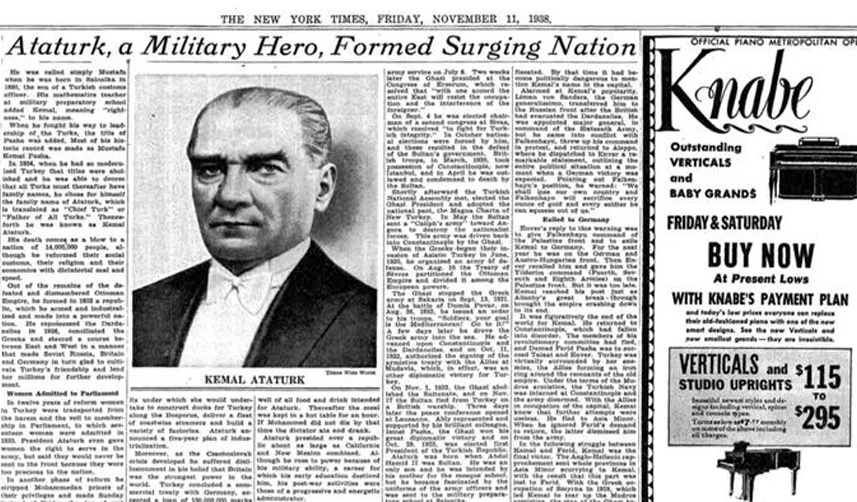 10 Kasım 1938'de dünya gazeteleri manşetleri