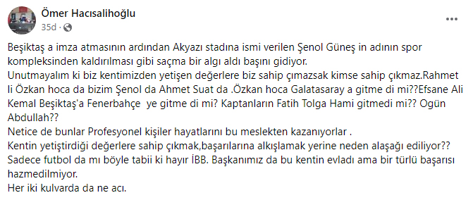 CHP İl Başkanı Hacısalihoğlu’ndan Şenol Güneş tepkisi! Onları örnek gösterdi