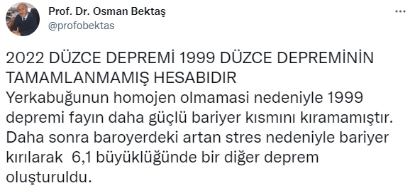 Prof. Dr. Osman Bektaş Düzce depremini değerlendirdi! "Gecikmiş bir deprem!"
