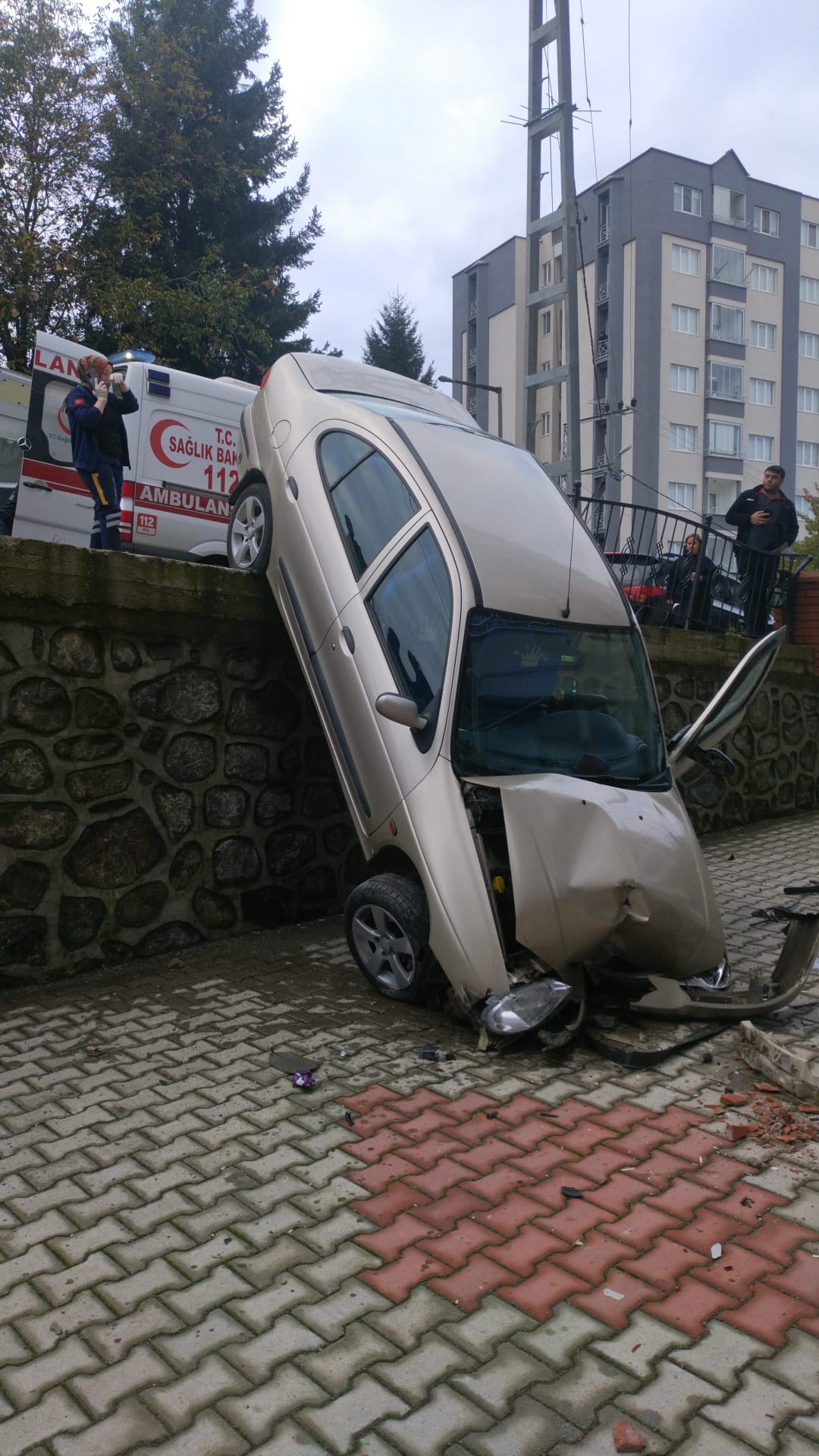 Trabzon'da araç sitenin bahçesine düştü!