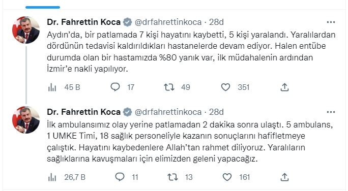 Bakan Koca, Aydın'daki patlama olayında son durumunu açıkladı