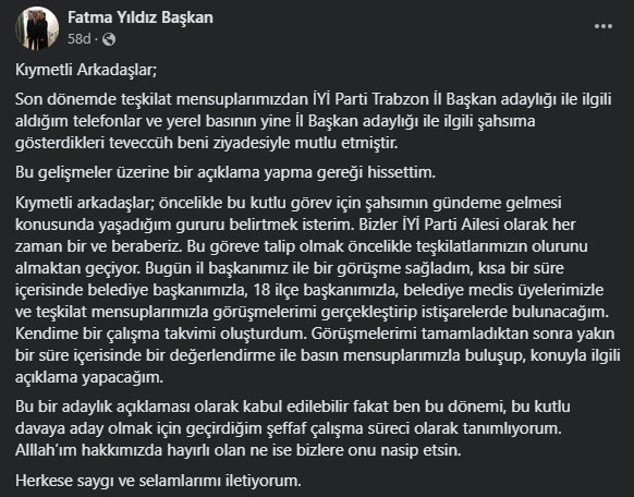 İYİ Parti Trabzon’da flaş gelişme! Adaylığını açıkladı