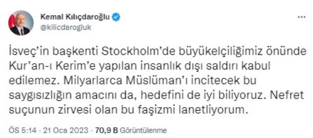 Kılıçdaroğlu ateş püskürdü! İsveç'te Kuran-ı Kerim yakılmasına tepki