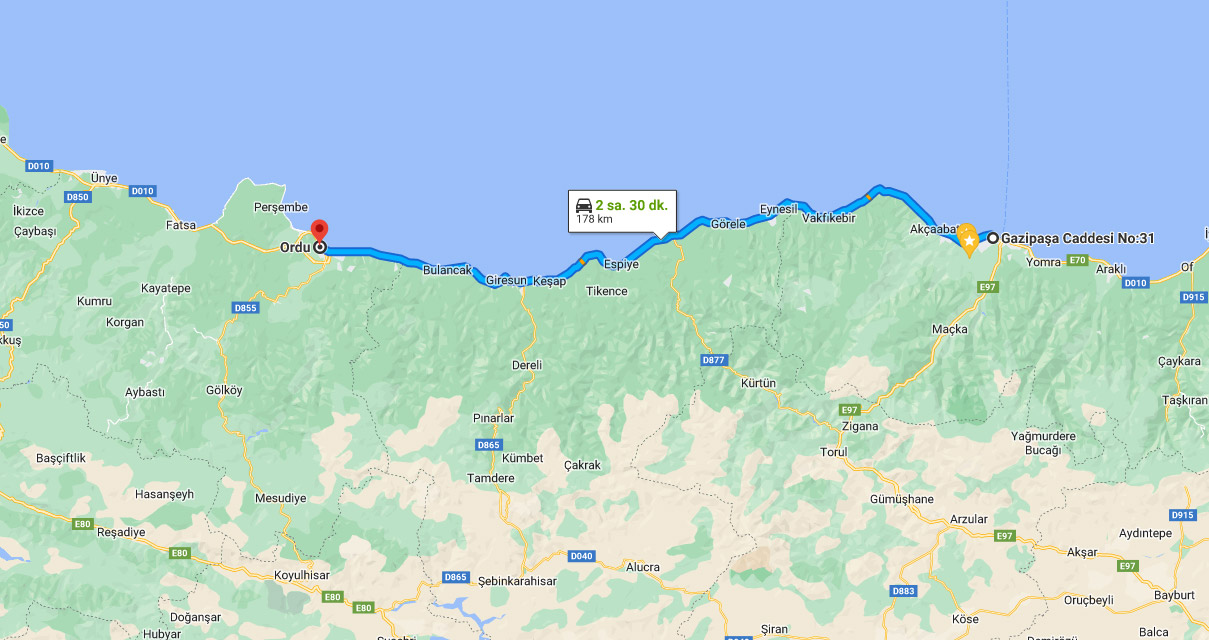 Trabzon Ordu arası kaç kilometre? Ordu Trabzon arası kaç saat?