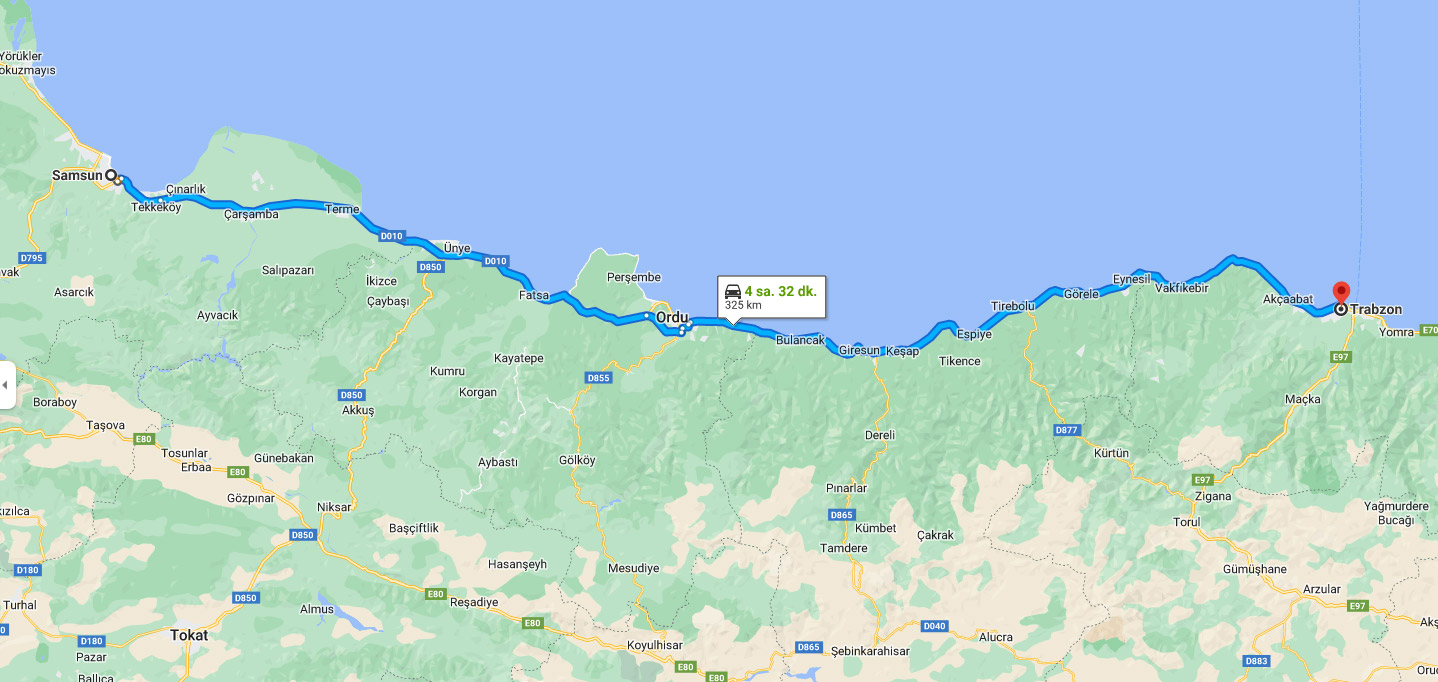 Samsun Trabzon arası kaç kilometre? Trabzon Samsun arası kaç saat?