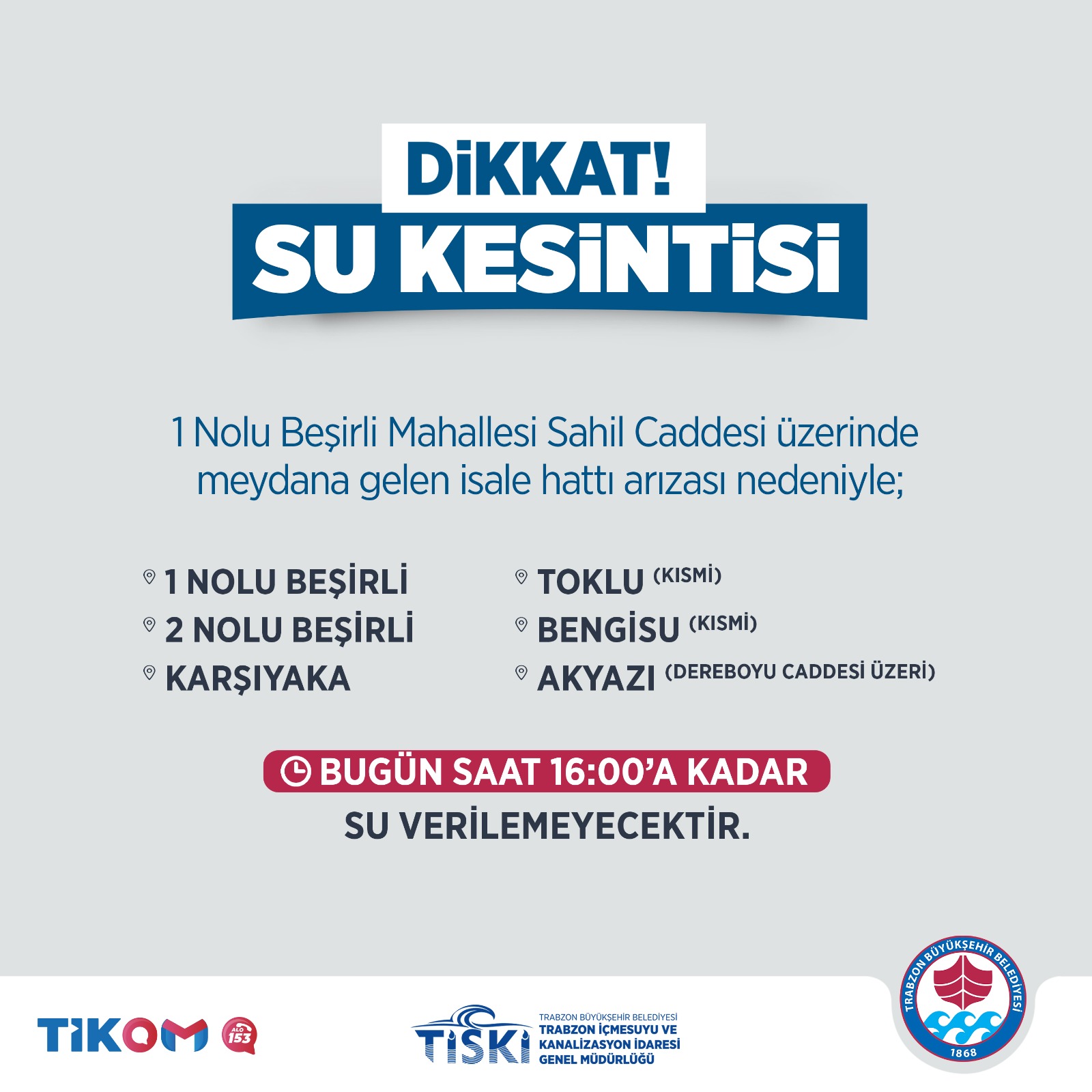 Trabzon’da 6 mahallede su kesintisi