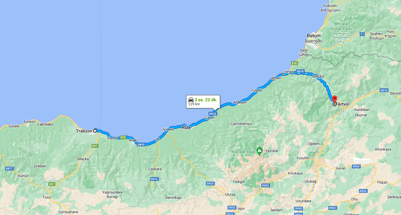 Trabzon Artvin arası kaç km? Artvin Trabzon arası kaç saat?