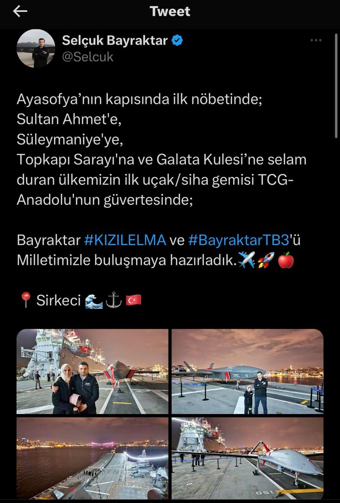 KIZILELMA ve Bayraktar TB3, TCG Anadolu'nun güvertesinde