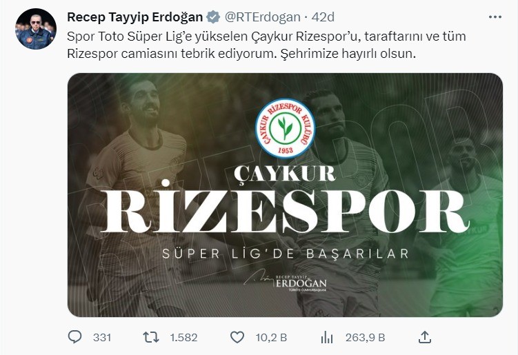 Çaykur Rizespor’un Süper Lig'e çıkışını kutladı