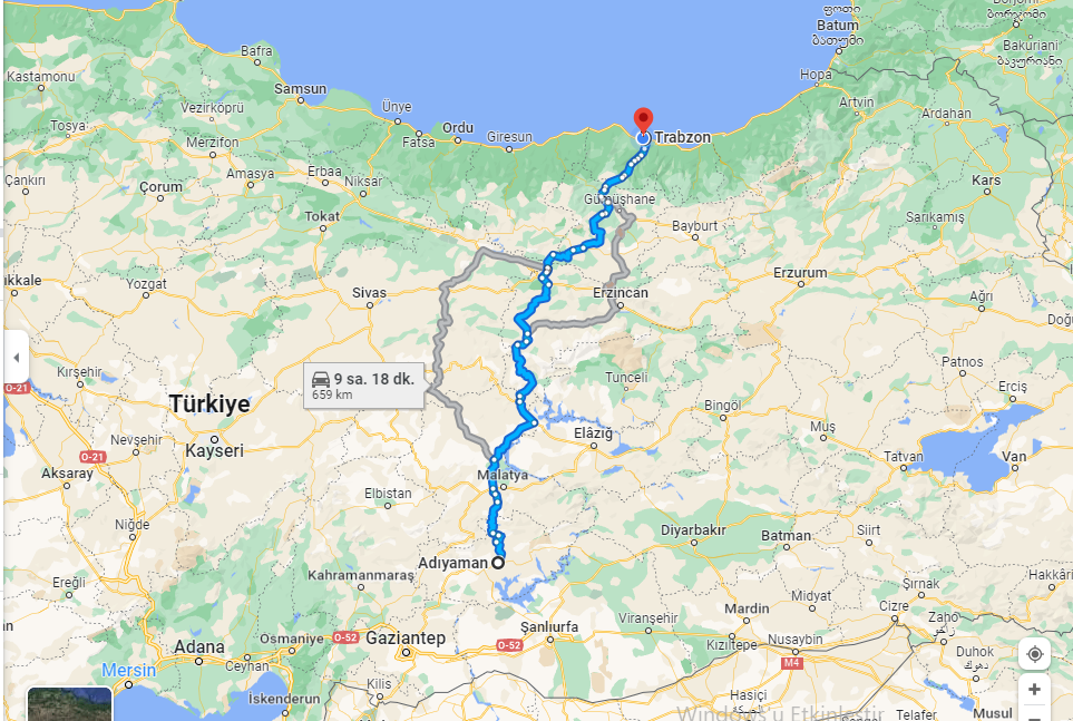 Trabzon Adıyaman Arası Kaç Km, kaç saat ? Trabzon Adıyaman otobüs, uçak bileti fiyatı
