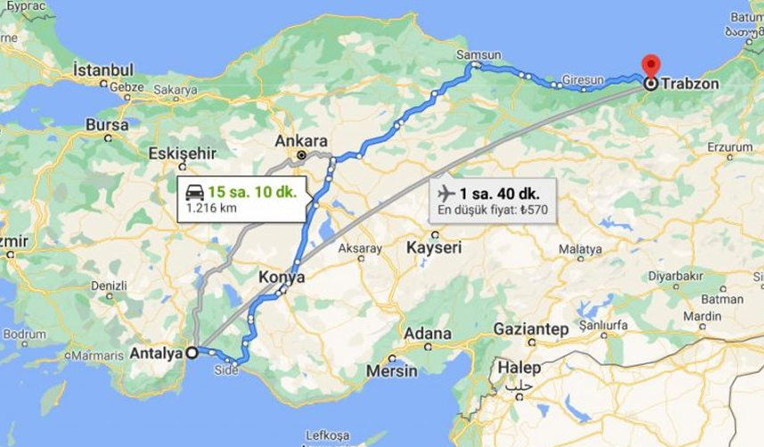 Trabzon Antalya Arası Kaç Km, kaç saat? Trabzon Antalya otobüs ve uçak bileti
