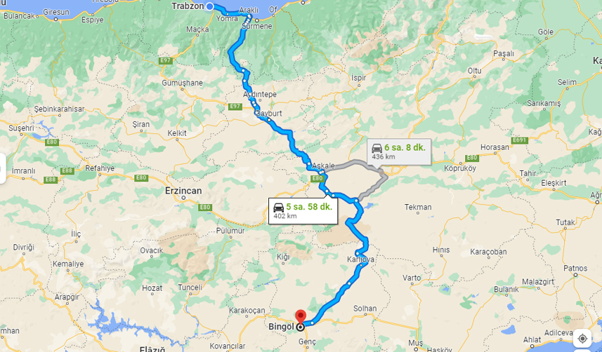 Trabzon Bingöl Arası Kaç Km, kaç saat? Trabzon Bingöl otobüs, uçak bileti