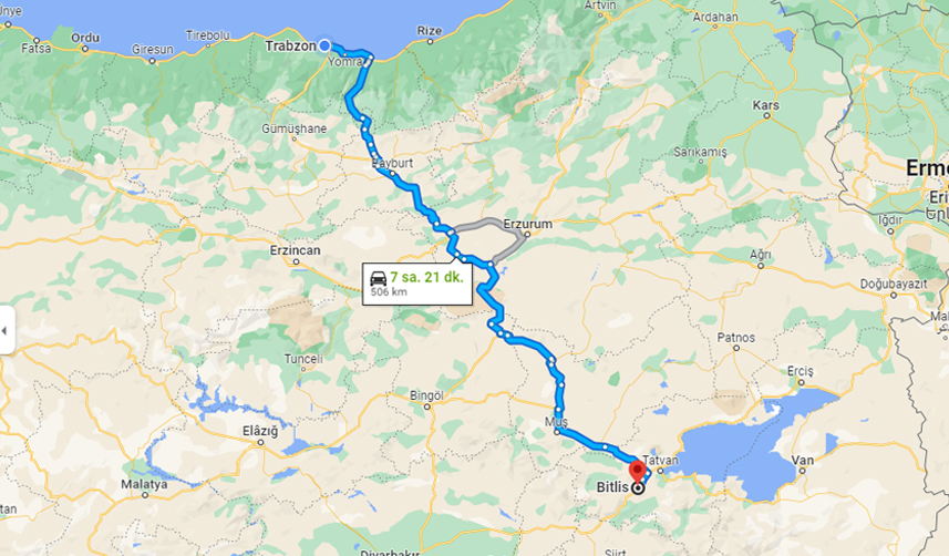 Trabzon Bitlis Arası Kaç Km, kaç saat? Trabzon Bitlis arası uçak otobüs bileti