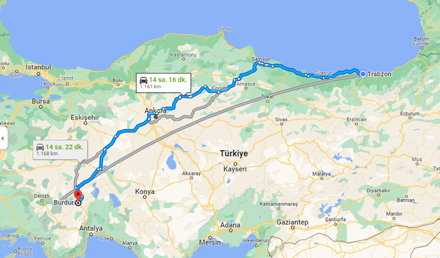 Trabzon Burdur Arası Kaç Km, kaç saat? Trabzon Burdur uçak, otobüs bileti