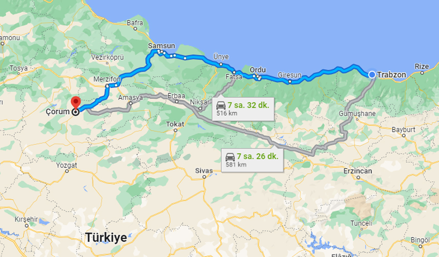 Trabzon Çorum Arası Kaç km, kaç saat? Trabzon Çorum otobüs, uçak bileti